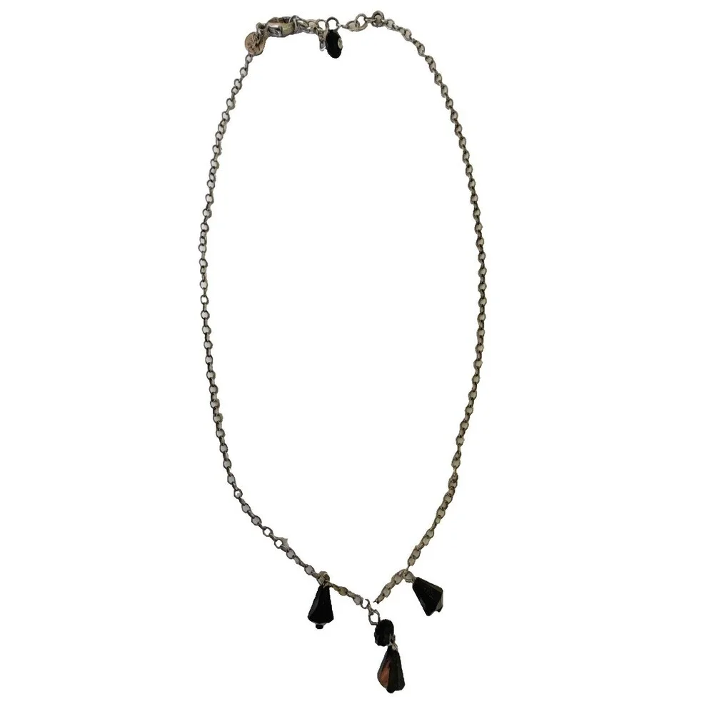 Emily Ray Sterling Silver 925 Black Crystal Station Necklace Victorian Gothic